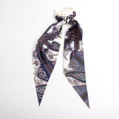 Bulk custom fancy girls hair accessories long ribbon scarf scrunchies for hair