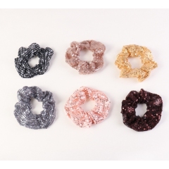 Amazon hot sale women girls handmade knitted sequins elastic hair scrunchies