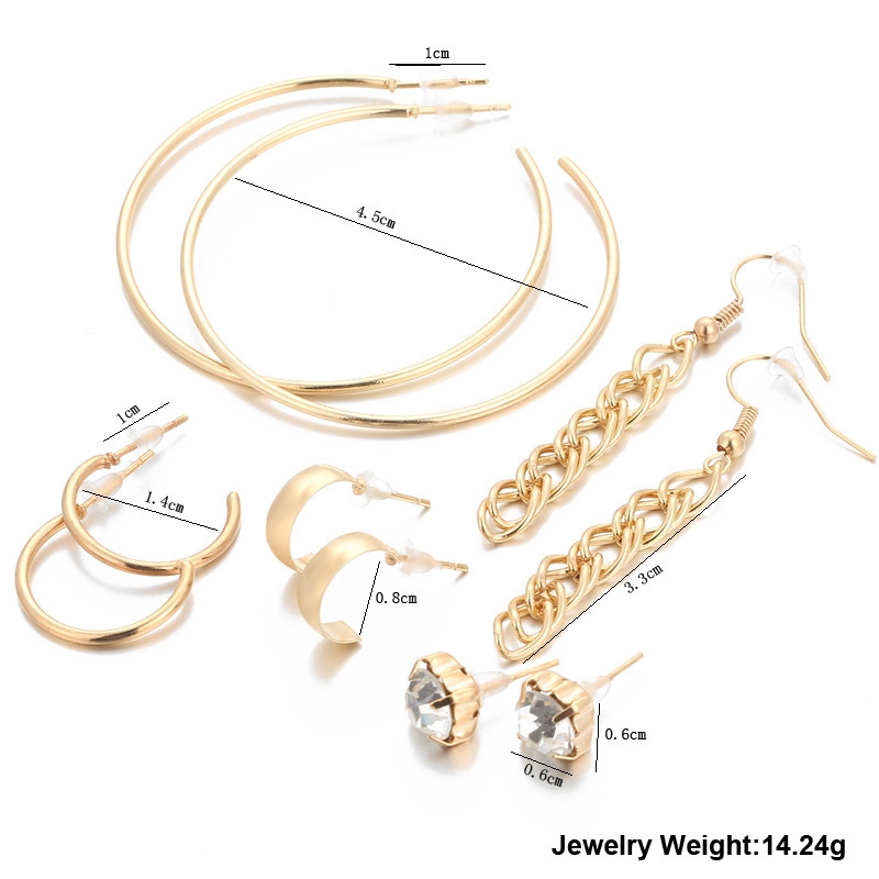 5 Pairs/set Vintage Simple Fringe Earrings Inlaid Rhinestone Hoop Earrings For Women 5 Pairs/set Vintage Simple Fringe Earrings Inlaid Rhinestone Hoop Earrings For Women
