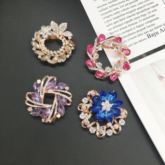 amazon korean luxury fashion alloy circle round girls bling rhinestone crystal hijab scarf ring buckle brooches for women lady