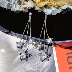 Korea female s925 silver needle creative tassel three stars zircon lady earrings