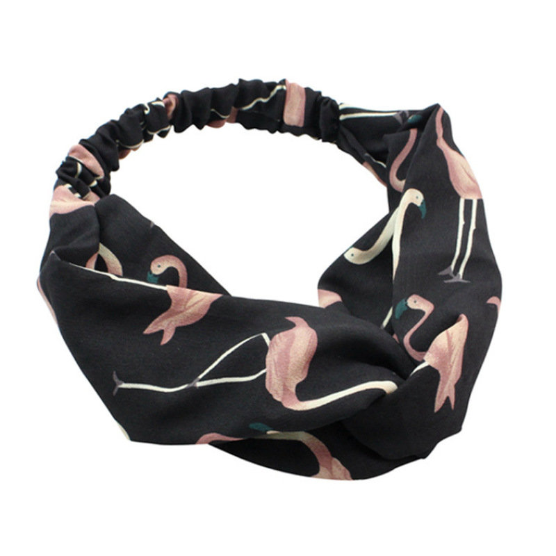 Women Twisted Knotted Head Wrap Elastic Turban Flamingo print Headband Hairband