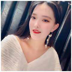 fashion jewelry women flower faux pearl crystal long tassel earrings for party or wedding