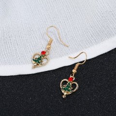 Luxurious gold heart women paint alloy rhinestone christmas tree hook earrings
