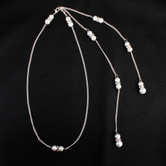 amazon ins custom handmade Crystal rhinestone Bridal wedding jewelry accessories back chain necklace with pearl