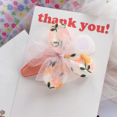 printed floral mesh flower children's baby girls hair clips for kid hair accessories