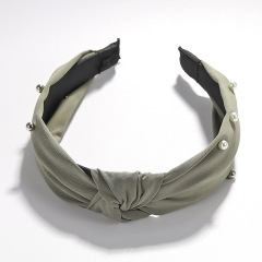 Solid colors knit vintage plaid pearl women headband Cross Knot Hair hoop