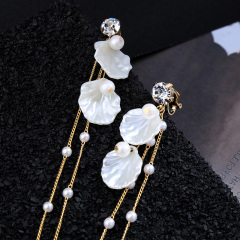 Fashion shell zircon crystal girls earrings jewelry pearl tassel drop earrings for women