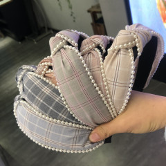Non Slip Glitter Cross Knot Hairbands Cloth Wrapped pearl girl Hair Accessories