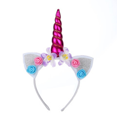Colorful 3d artificial flower glitter bling cat ear unicorn headband