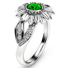 New Fashion Jewelry Silver Crystal Ring sunflower yellow Pave Gemstone Rings