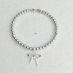 Free Sample Ladies Fashion Bow Knot Charm Sterling Silver Bead Bracelet