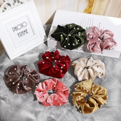 Custom multicolor velvet headdress pearl fabric spiral elastic hair tie band Custom multicolor velvet headdress pearl fabric spiral elastic hair tie band
