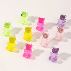 Colorful Ins Style Cartoon Bear Candy Color Animal Resin Stud Earring For Friends