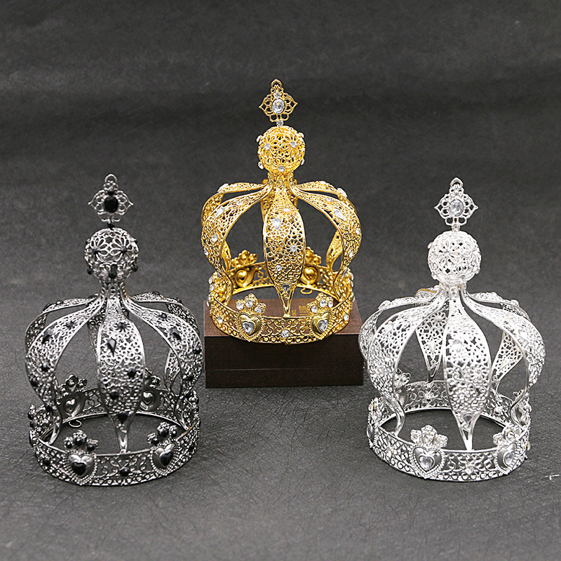 wholesale gold Alloy Handmade Wedding Bridal round tall colorful boy king pageant crowns for men