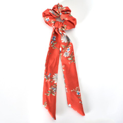 women Bohemia Long ribbon scrunchies elastic band print satin scrunchies hair ties