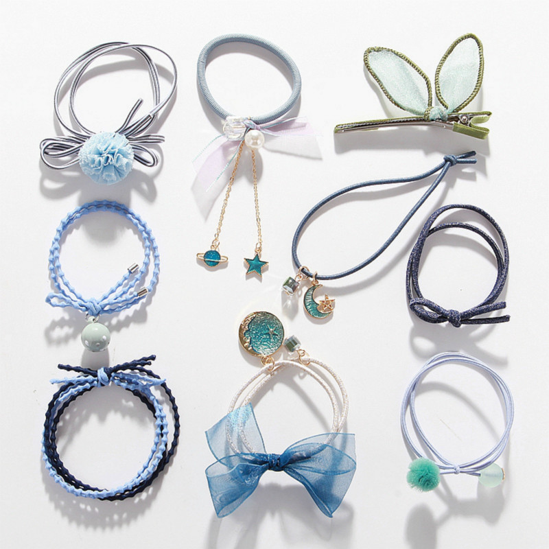 bule kid Glitter Elastic star ponytail holder Scrunchies women Hair ties set
