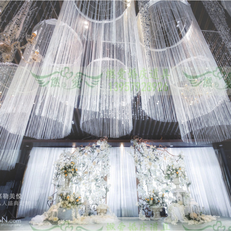 OEM different colors suspended ceiling hanging metal yarn home wedding decoration