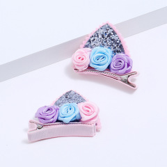 Cute Children 3D Cat Ears Shape Glitter Felt Metal Hair Clip Hairpin