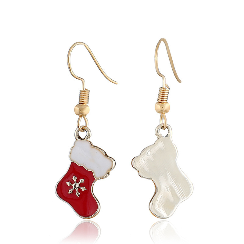 Wholesale fashion alloy paint snowflake christmas stocking women earrings