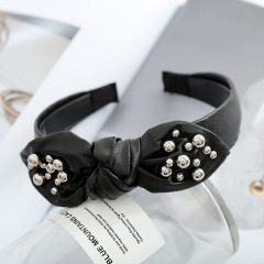 Vintage girl Hair Accessories headband Bunny Ears Bowknot black hair bands pearl