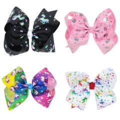 Amazon hot sale 8 style baby big bows knot printed hair clips for girls hair accessories