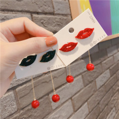 Fashion statement jewelry bling sequin pearl red lips kiss drop earrings for women Fashion statement jewelry bling sequin pearl red lips kiss drop earrings for women