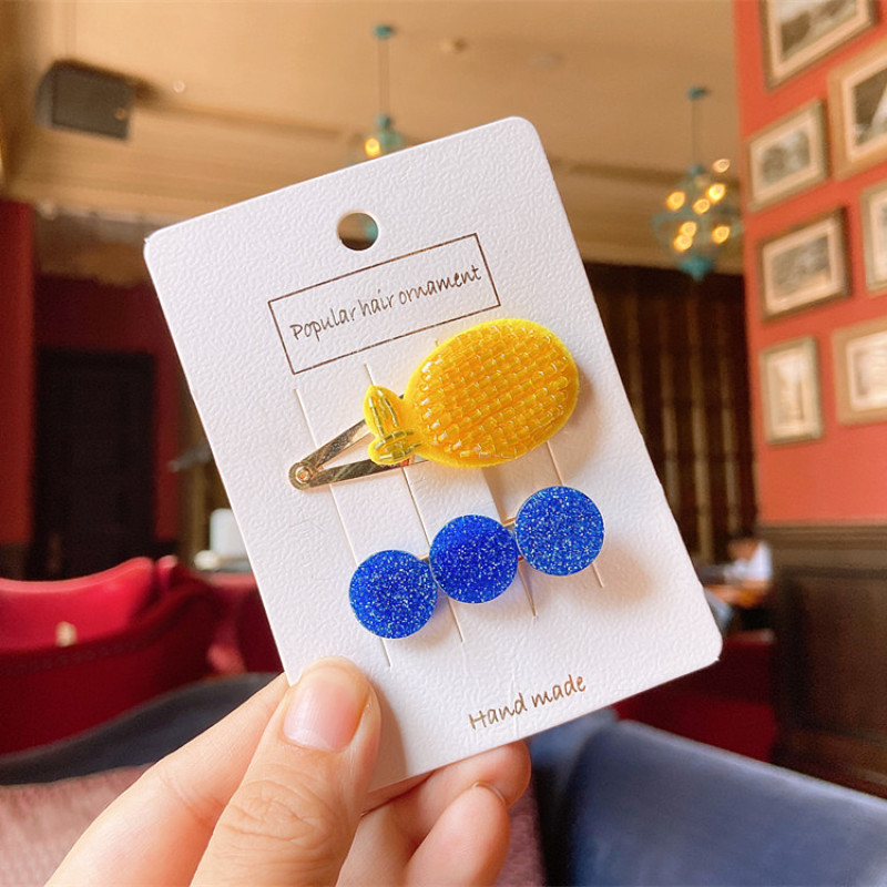 Korean children's hair accessories cute rhinestone beaded woven cherry banana fruit hair clip
