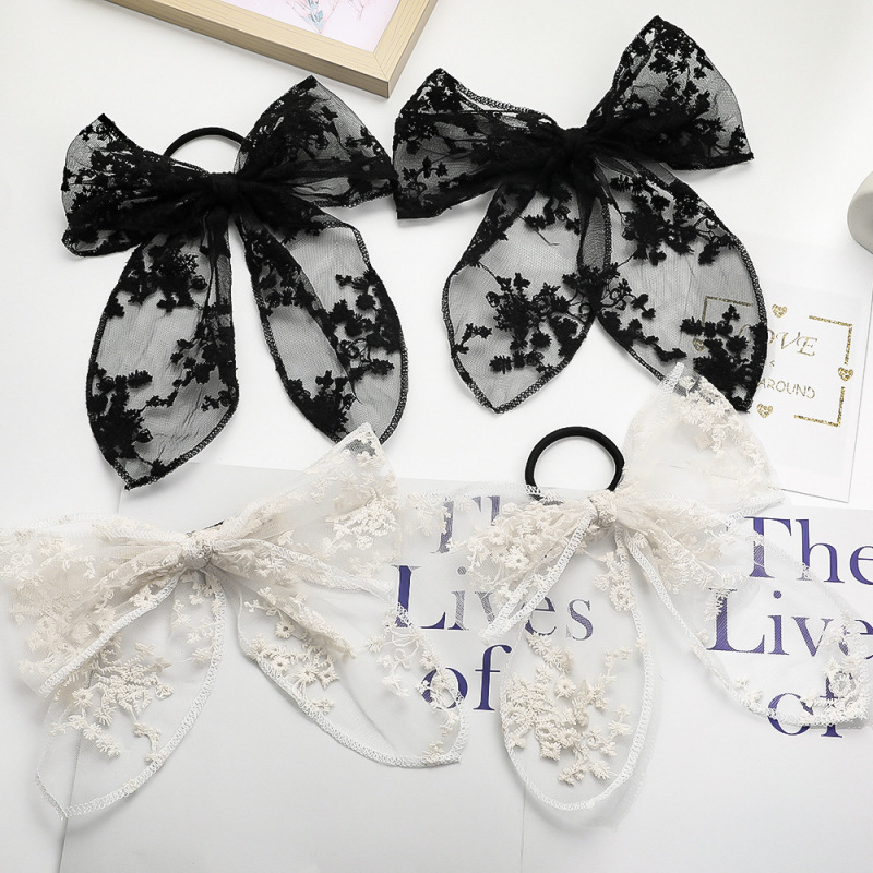 Amazon hot sale custom whosale summer girls lace elastic bow hair ties Amazon hot sale custom whosale summer girls lace elastic bow hair ties