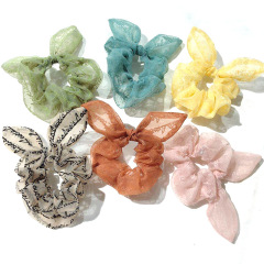 New style fashion girls transparent bowknot lace rabbit ear hair scrunchies