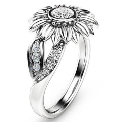 New Fashion Jewelry Silver Crystal Ring sunflower yellow Pave Gemstone Rings