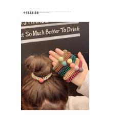 custom ins eco-friendly girl korean beads scrunchy elastic telephone cord spiraled hair ties for women