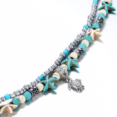 fancy Ins Amazon top sell Cheap Jewelry Chain Layer Rhinestone Bangle ocean shell turtle anklets