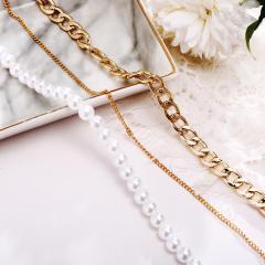 wholesale Amazon ins fashion gold 3 chain pearl multi layer choker necklace for women ladies girls