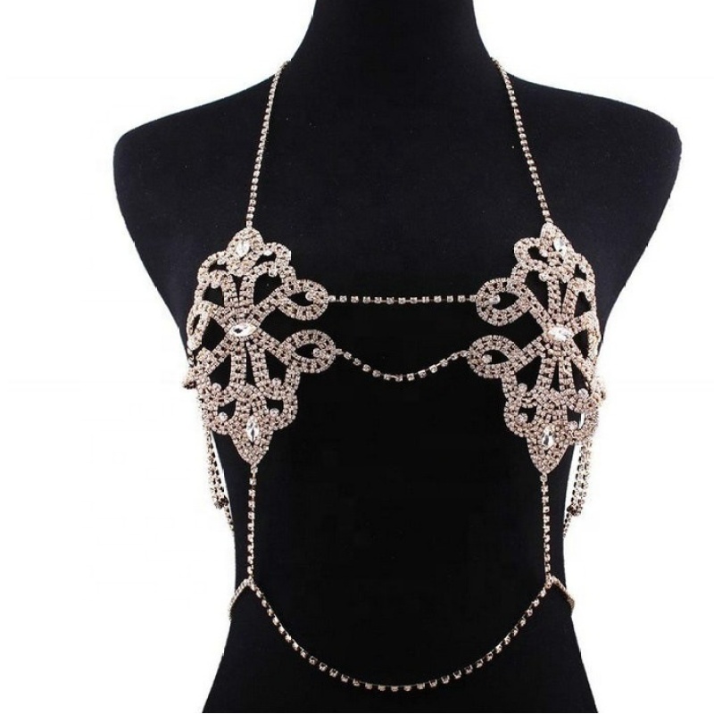 2020 New fashion geometric diamond   bikini crystal rhinestone sexy chest chain tide body chain bra jewelry