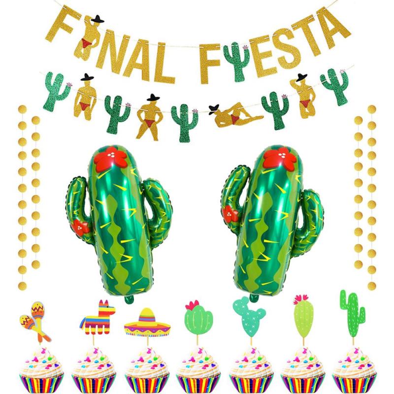Green Cactus Cake Toppers Banner mexican party decorations supplies