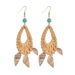 Customized personalized fashion design sea shell and bamboo earrings hoops for women