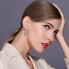 Wholesale women hollow out plating 18k gold fashion copper hexagon hoop earring