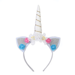 Colorful 3d artificial flower glitter bling cat ear unicorn headband