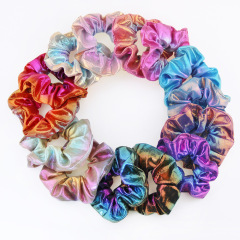 wholesale fancy Women Fashion Scrunchies rainbow Solid Color Check Ponytail Holders girls elastic flat hair tie