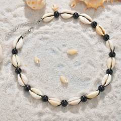 Beautiful women beach natural shell pendant baroque black pearl necklace