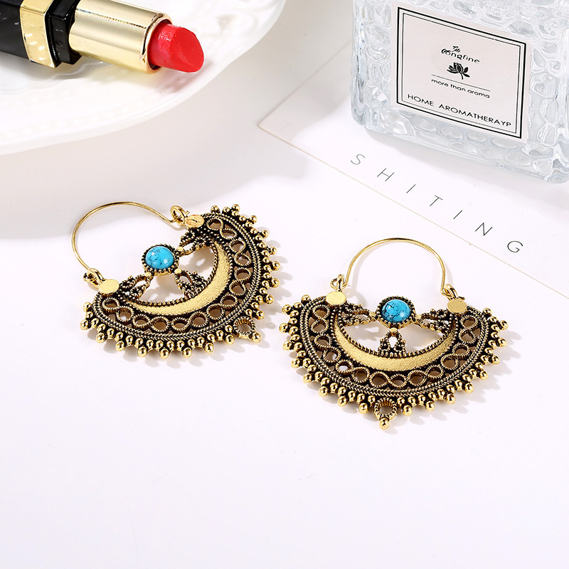 fancy boho Bohemian vintage Beach Hollow Pattern Carved ethnic earrings statement For Women