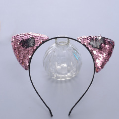 Wholesale ins winter Christmas Hoop Party Reflective Accessories fuzzy ball sequin girl cat ear hair band for kids
