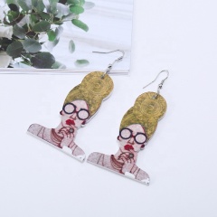 2020 new arrival fashion human head glasses girl geometric big round wooden earring