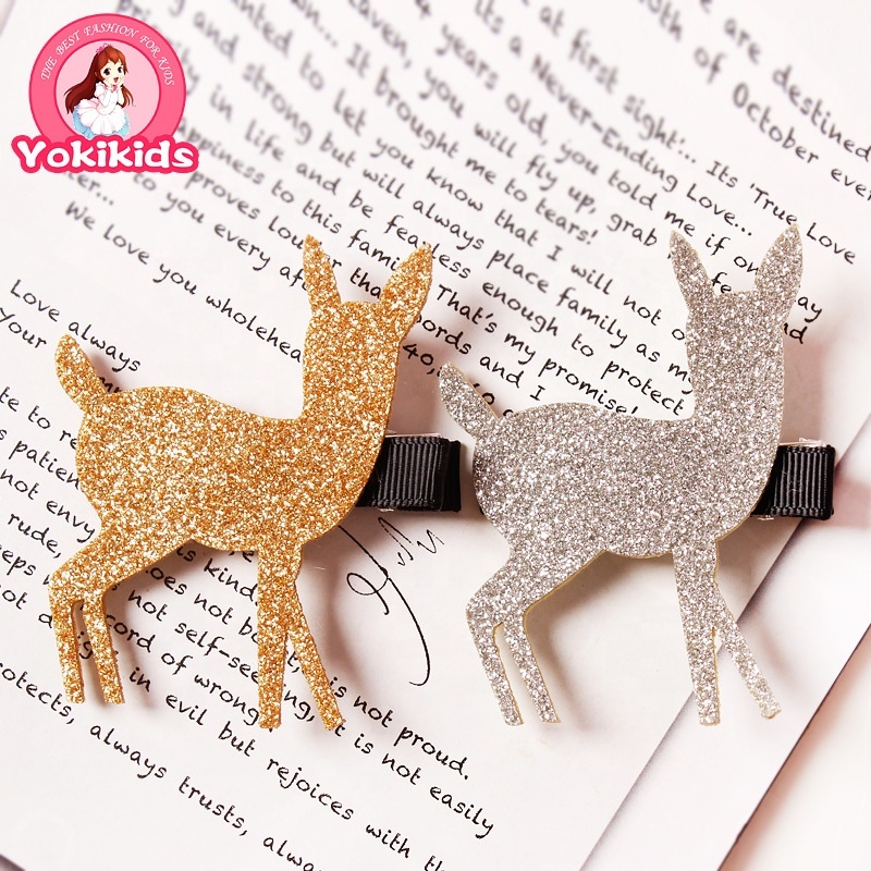 Ins wholesale gold and silver hair clip claw korean glitter pink deer kids hairpin for sale Ins wholesale gold and silver hair clip claw korean glitter pink deer kids hairpin for sale