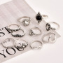 Fashion vintage silver boho Beach Ring Punk Hollow out  jewely  moon diamond crystal stack ring set boho for girls women