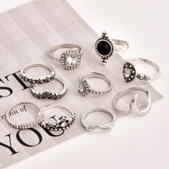 Fashion vintage silver boho Beach Ring Punk Hollow out jewely moon diamond crystal stack ring set boho for girls women