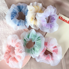 Custom Hot selling New Style Organza Checked Yarn Baby Scrunchies for teen girls