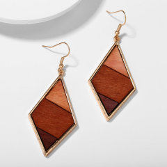 2020 wholesale new geometric diamond color matching wooden earrings for women