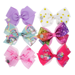 2020 Amazon INS Hot Jojo Siwa 5-inch Printing Ribbon Bow Hair Clip Jojo Bows